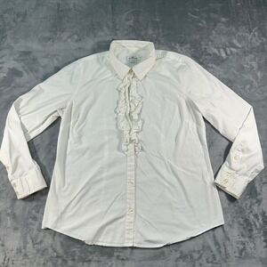 Vineyard Vines Women's White Ruffle Front Button Down Shirt Size 16